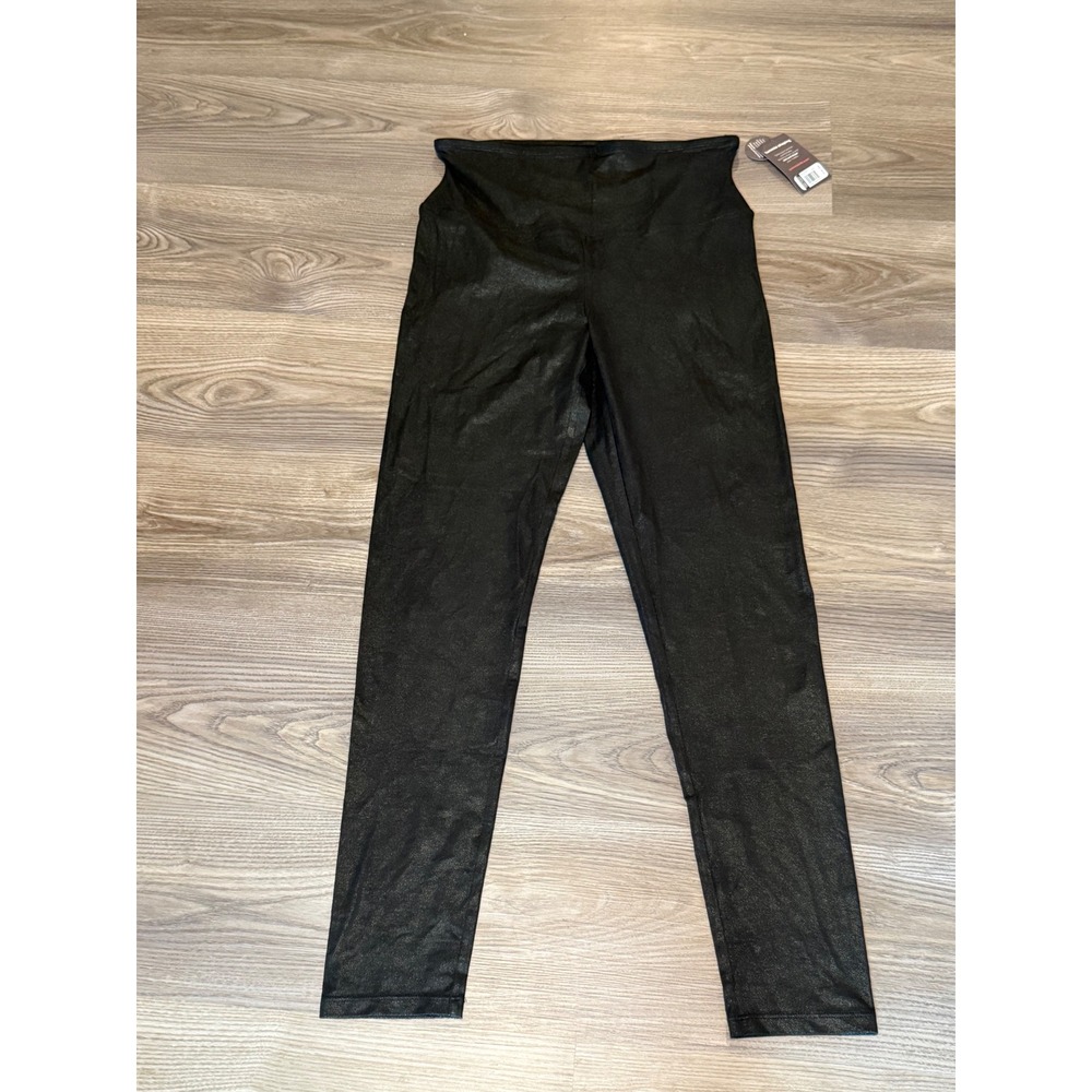 Yummie Tummie Black Faux Leather Jade Legging Women's size Large NWT